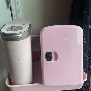 Pink Keurig mini and refrigerator!